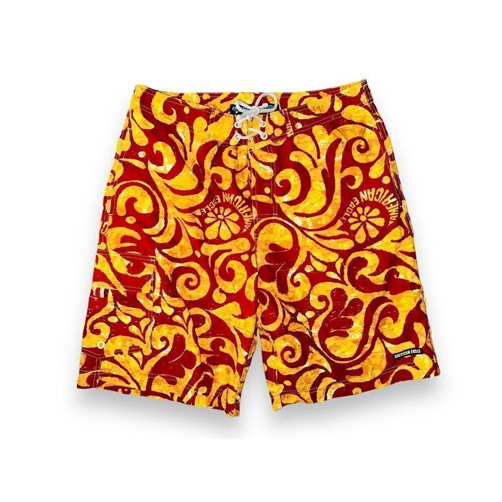 N8 vtg Y2K American Eagle Outfitters AEO Red Yellow Floral Surf Swim Boards jort